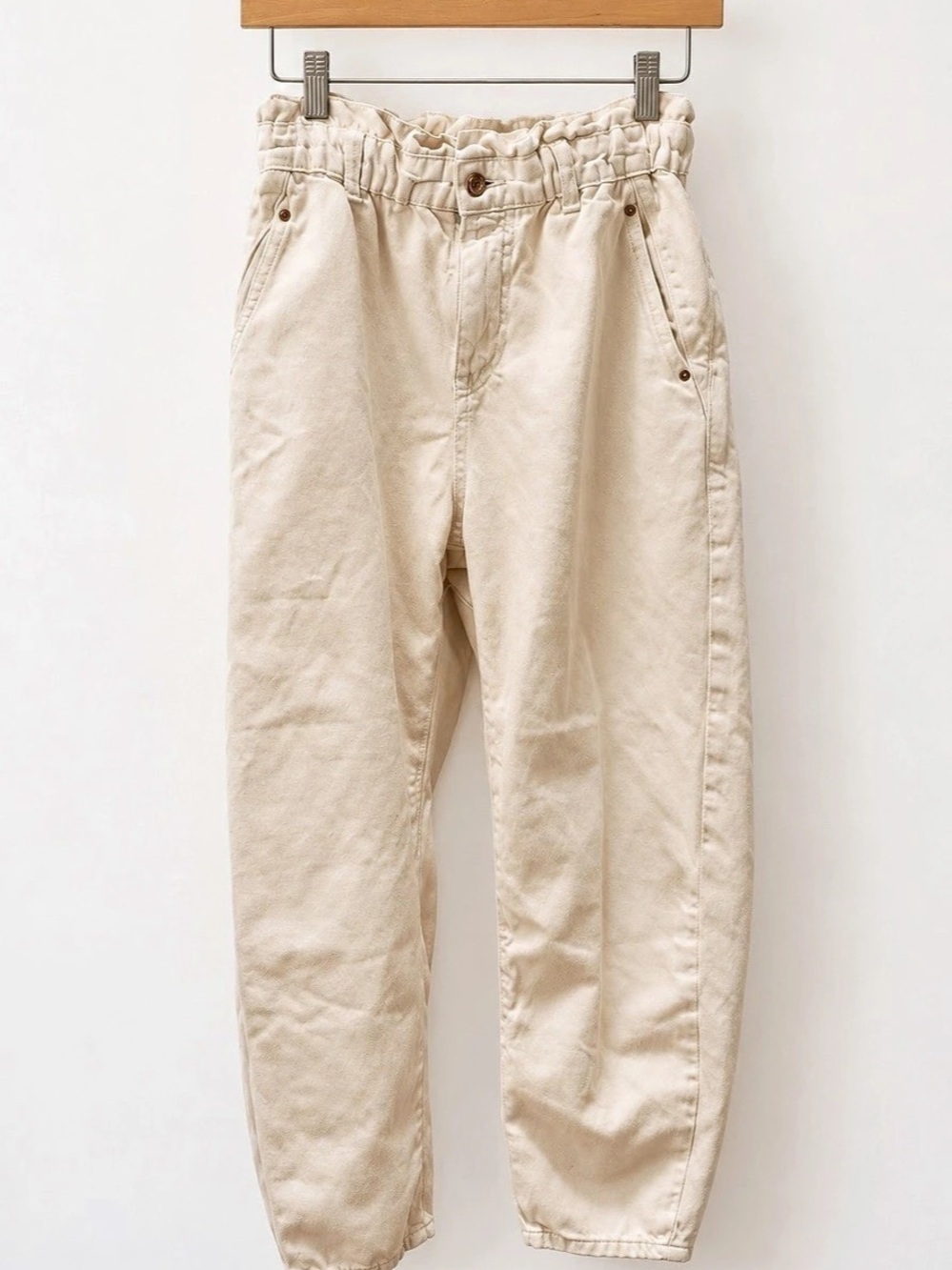 Zara Paperbag Waist Denim Pants Cream